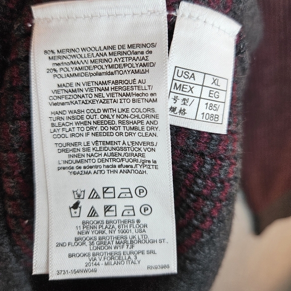 Brooks Brothers Mens Plum & Dark Gray Wool Blend Pull Over Sweater Sz XL Winter - Picture 7 of 8